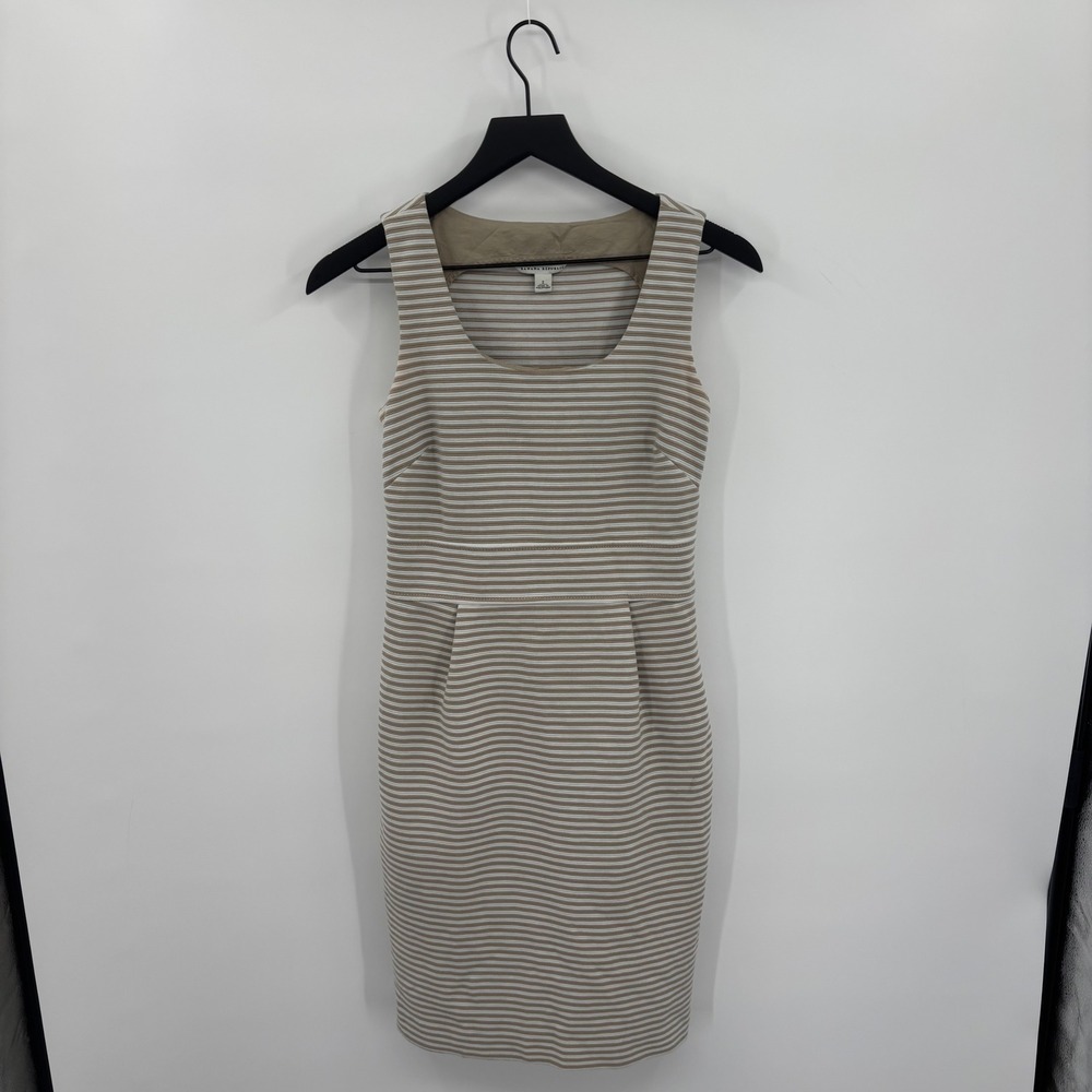 Banana‎ Republic Tan White Striped Ribbed Sheath Dress Sleeveless Size 2